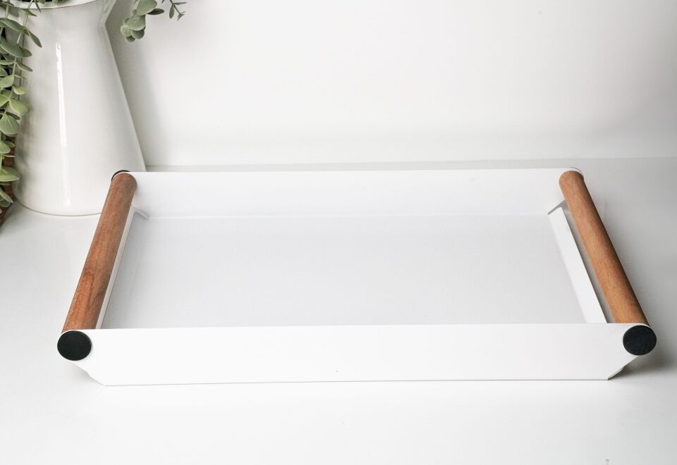 HNH-700 METAL TEPSİ | Ahşap Kulplu Pastel Servis Tepsisi