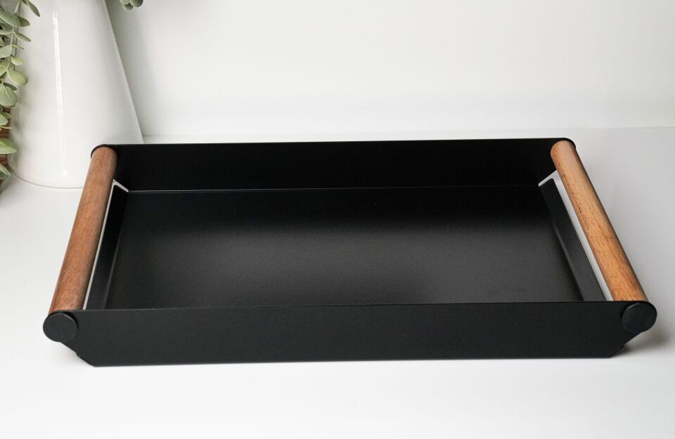 HNH-700 METAL TEPSİ | Ahşap Kulplu Pastel Servis Tepsisi