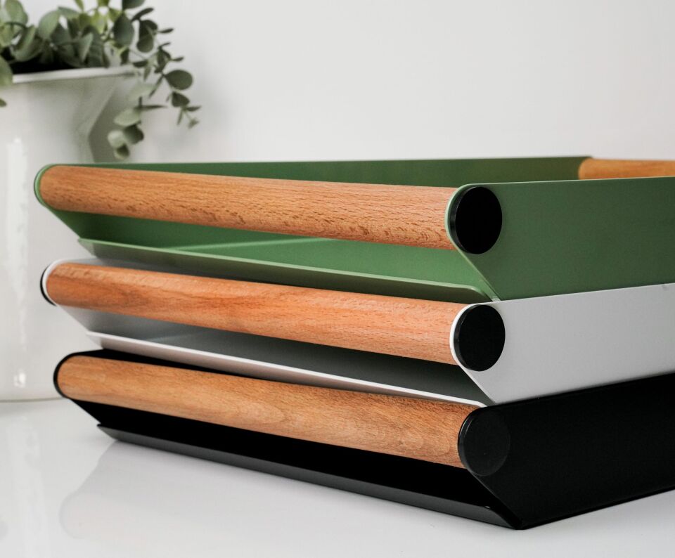 HNH-700 METAL TEPSİ | Ahşap Kulplu Pastel Servis Tepsisi