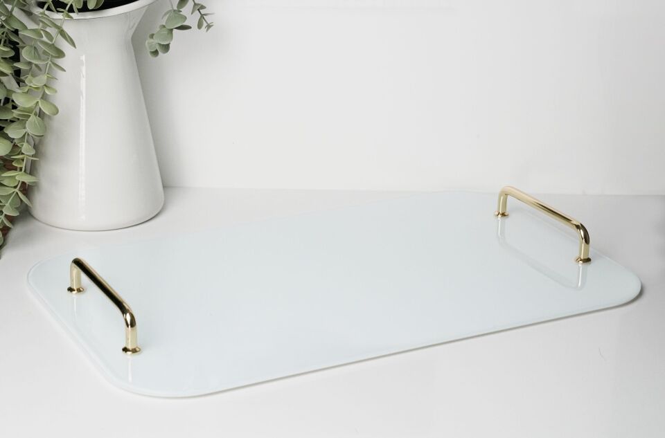 HNH-703 CAM TEPSİ | Büyük Çelik Kulplu Cam Tepsi