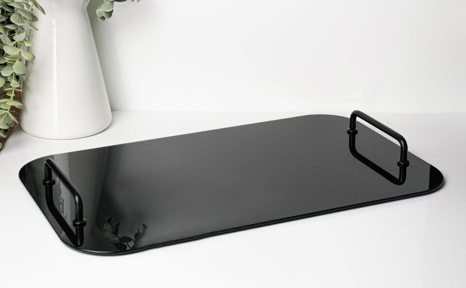 HNH-703 CAM TEPSİ | Büyük Çelik Kulplu Cam Tepsi