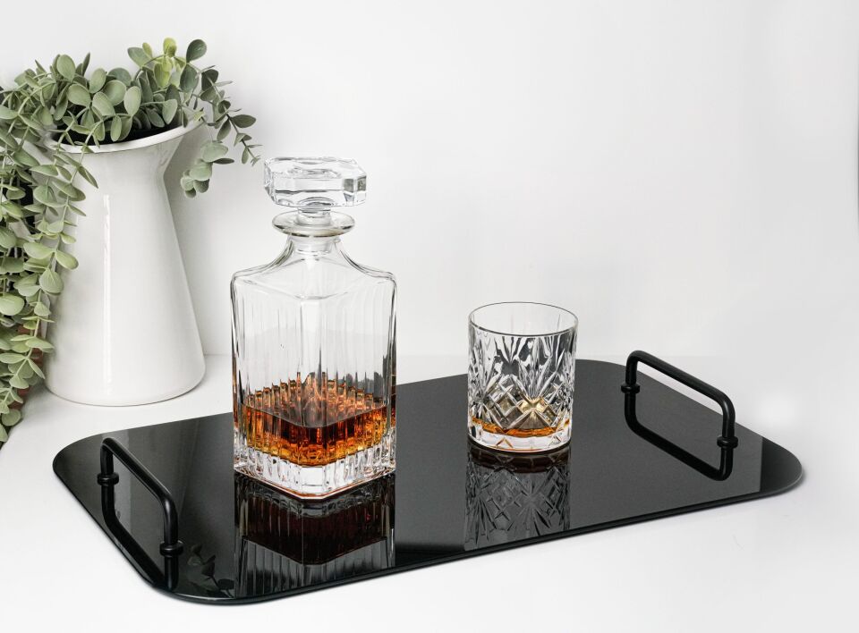 HNH-703 CAM TEPSİ | Büyük Çelik Kulplu Cam Tepsi