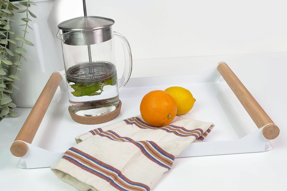 HNH-704 METAL TEPSİ | Ahşap Saplı Pastel Sunum Tepsisi