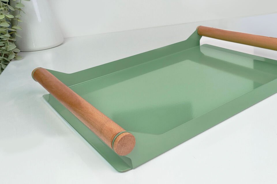 HNH-704 METAL TEPSİ | Ahşap Saplı Pastel Sunum Tepsisi