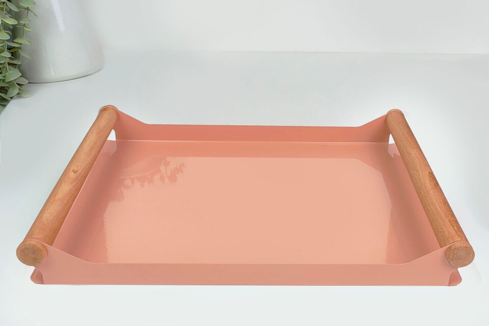 HNH-704 METAL TEPSİ | Ahşap Saplı Pastel Sunum Tepsisi