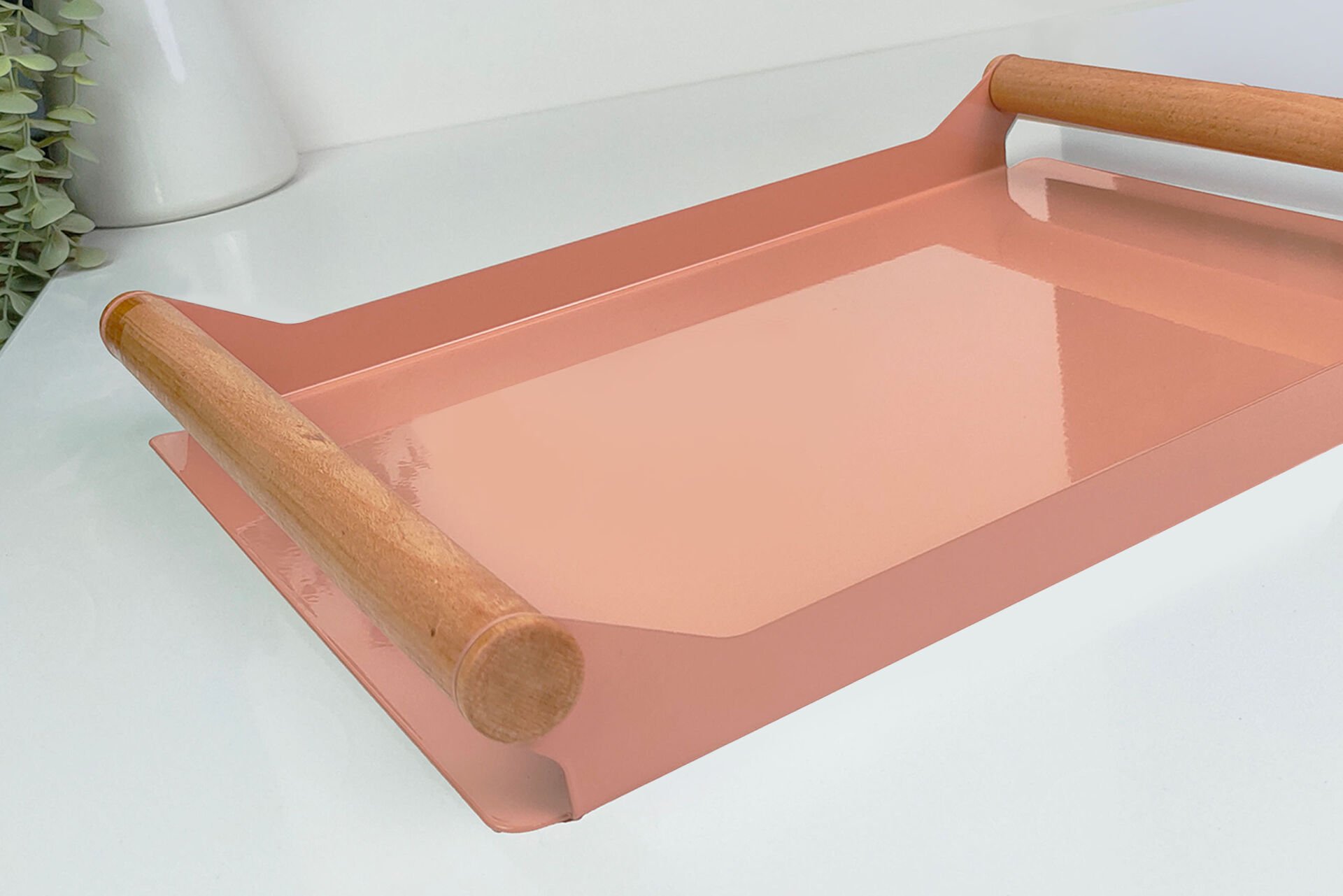 HNH-704 METAL TEPSİ | Ahşap Saplı Pastel Sunum Tepsisi