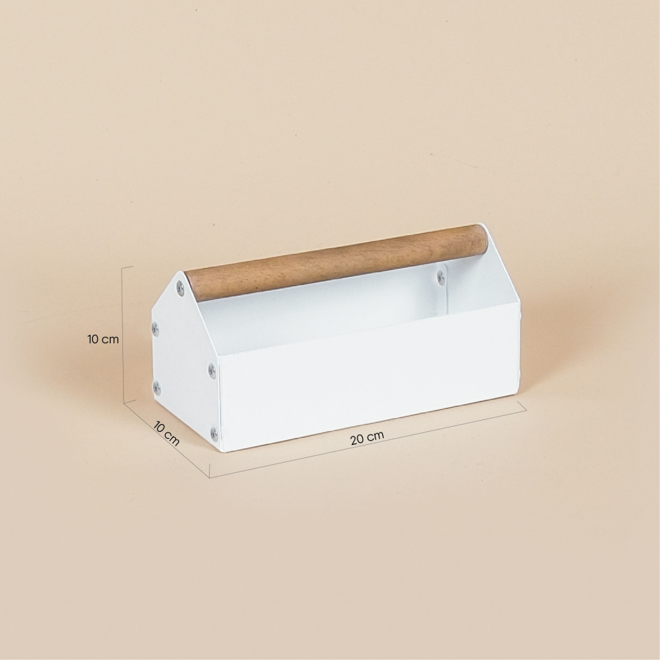 MIDBOX KUTU | Ahşap Saplı Metal Kutu - Beyaz