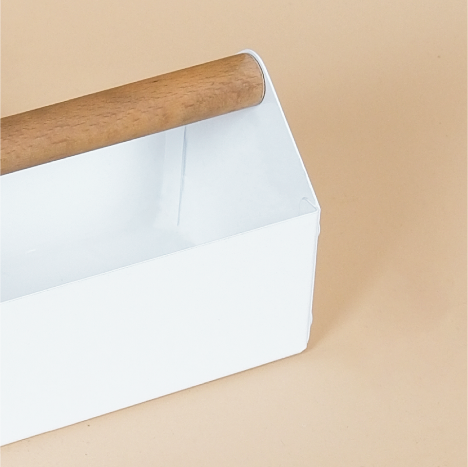 MIDBOX KUTU | Ahşap Saplı Metal Kutu - Beyaz
