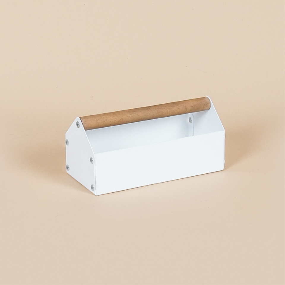 MIDBOX KUTU | Ahşap Saplı Metal Kutu - Beyaz