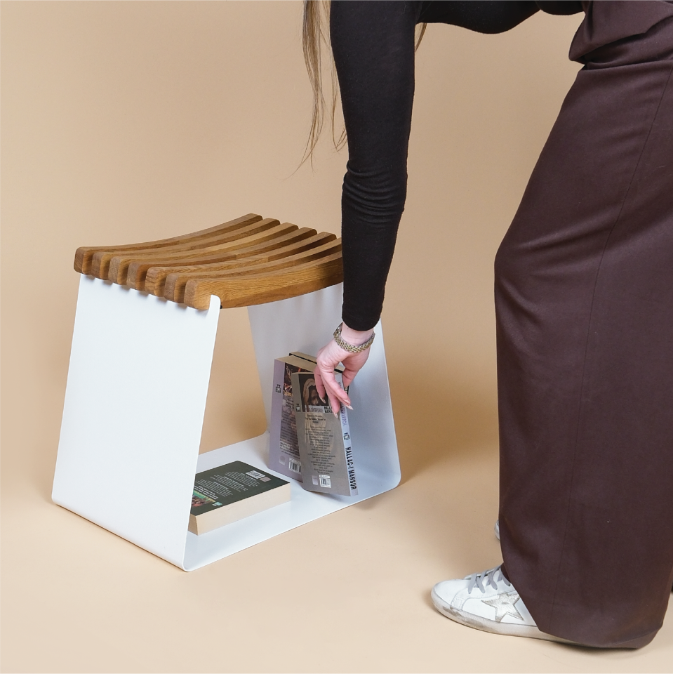 WAVE TABURE | AHŞAP METAL TABURE - Beyaz