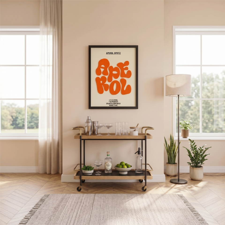APEROL TABLO | Beyaz Ahşap Çerçeve 3 Boyutlu