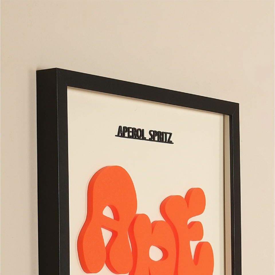 APEROL TABLO | Siyah Ahşap Çerçeve 3 Boyutlu