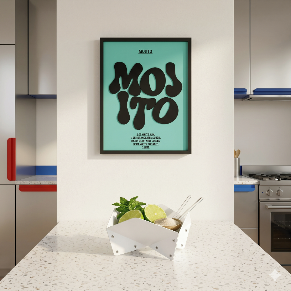 MOJİTO TABLO | Beyaz Ahşap Çerçeve 3 Boyutlu
