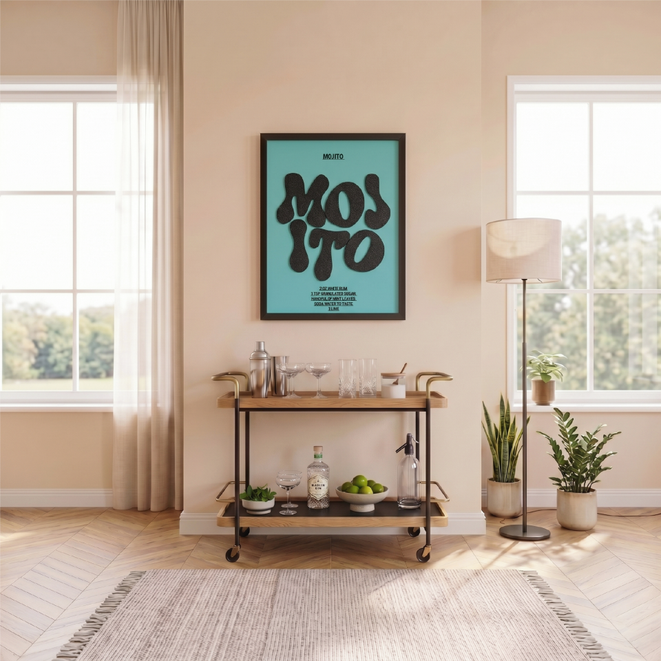 MOJİTO TABLO | Beyaz Ahşap Çerçeve 3 Boyutlu