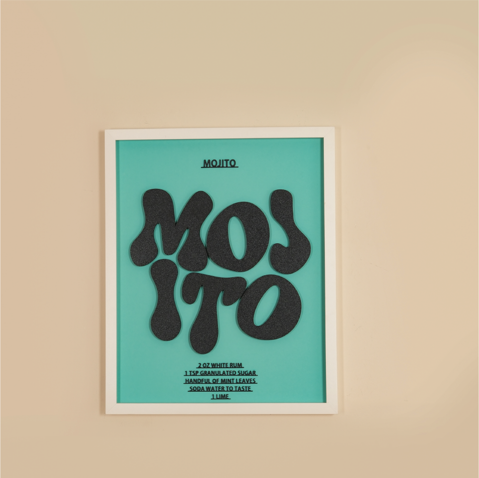 MOJİTO TABLO | Beyaz Ahşap Çerçeve 3 Boyutlu