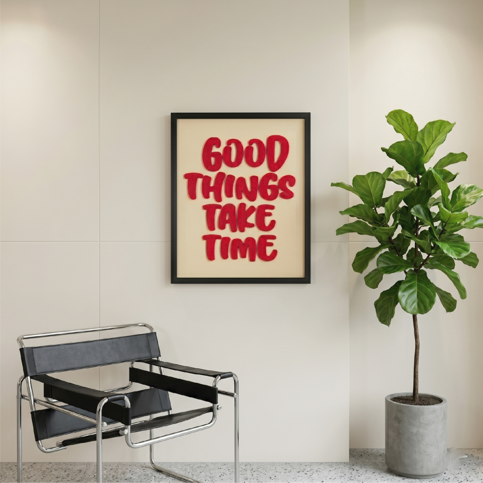 GOOD THINGS TAKE TIME TABLO | Beyaz Ahşap Çerçeve 3 Boyutlu