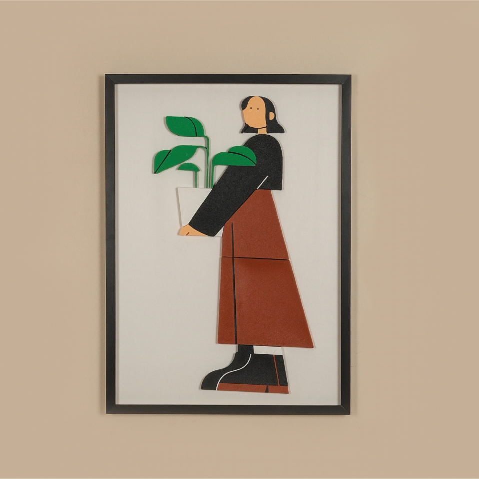 THE GIRL CARRYING MONSTERA TABLO | Siyah Ahşap Çerçeve 3 Boyutlu